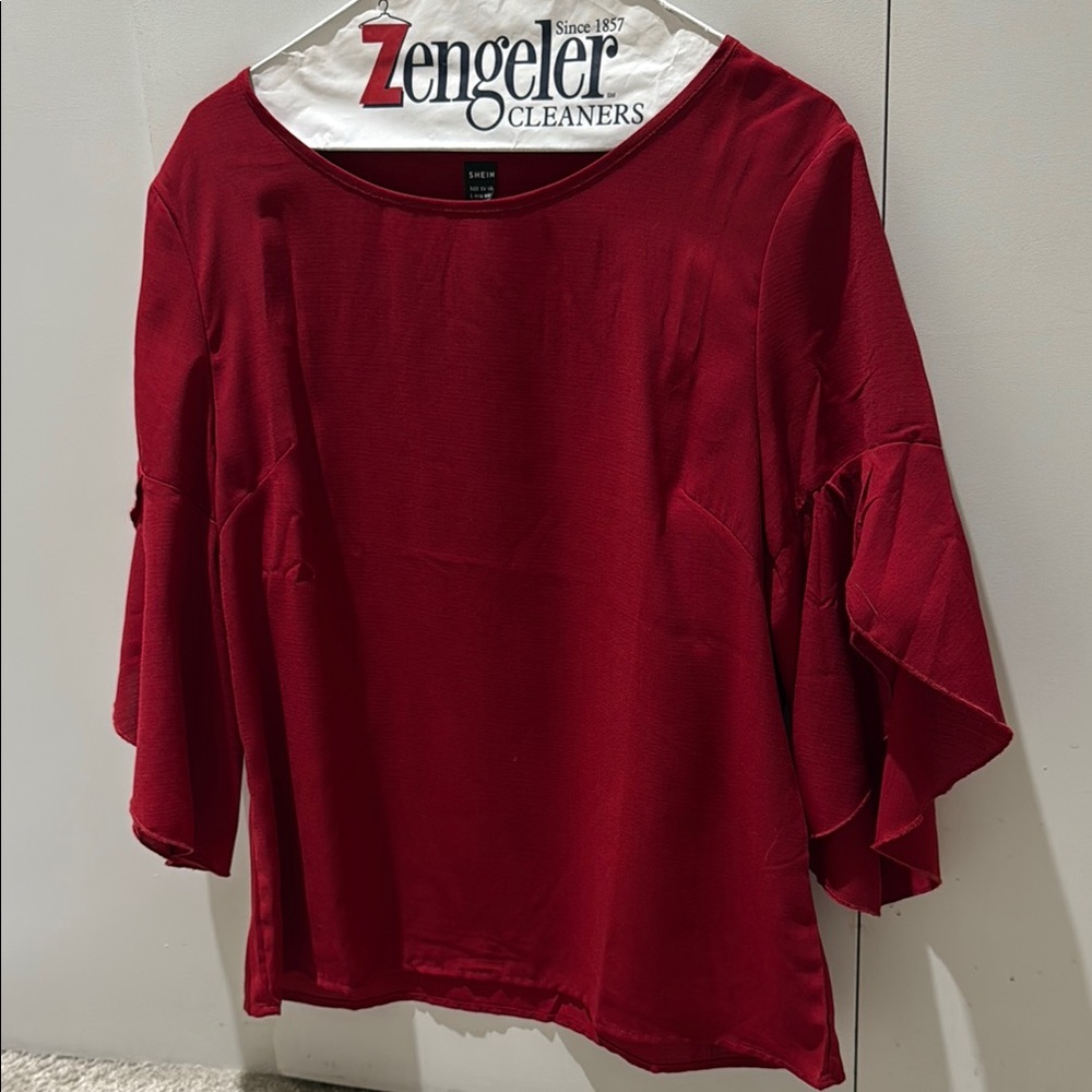 SHEIN Red Bell Sleeve Blouse Relaxed Fit